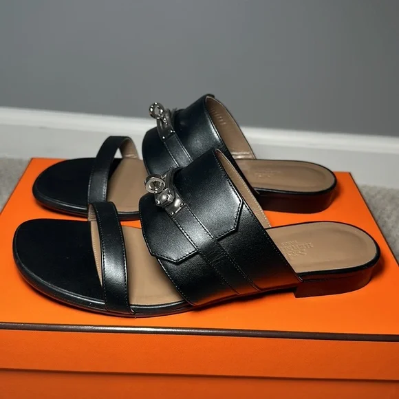 Hermes Avenue Sandal BLACK size 39 - Picture 6 of 10